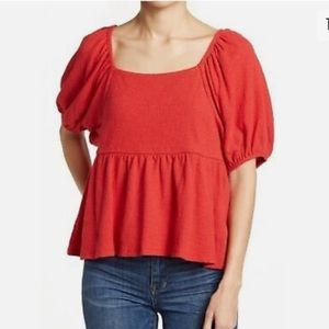 MadeWell Dot Puff Top - Red Peplum Shirt - size XS